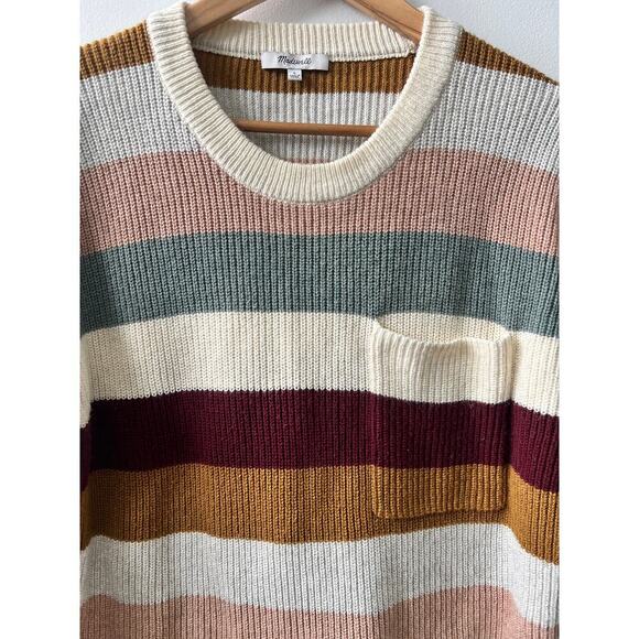 Madewell Thompson Rainbow stripe pocket sweater size large - Picture 3 of 5